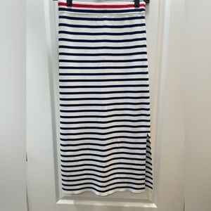 NWT LOFT Navy, White and Red Striped Midi Skirt
